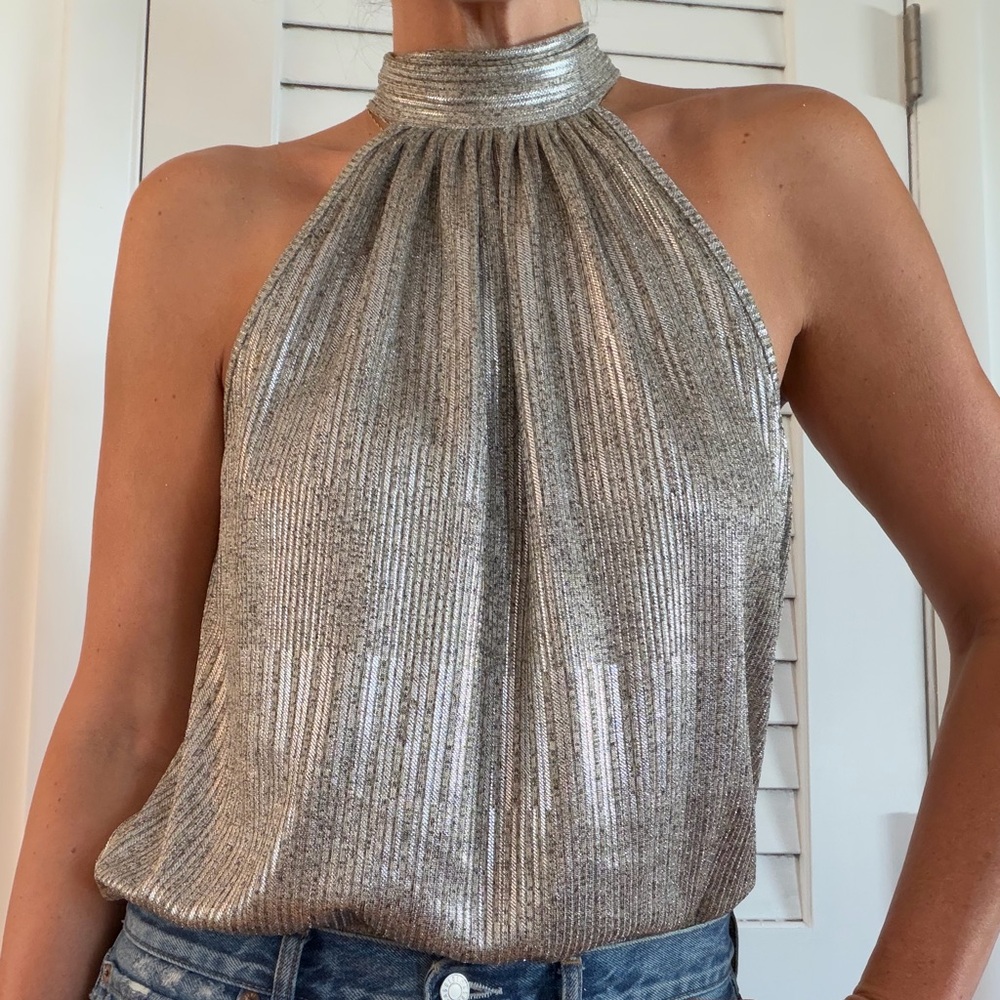 Maeve Anthropologie Metallic Gold Halter Blouse
